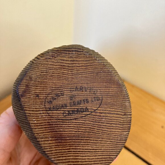 Carved Wooden Owl Figures Hand made Japan & Canada Set of 2 Bird Kadian Crafts - Picture 7 of 8